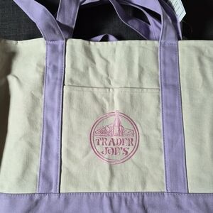 Lavender Trim Canvas Tote Bag